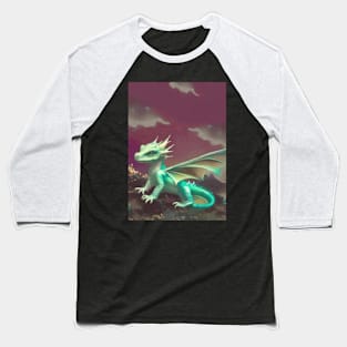 Baby Dragon On A Rock Baseball T-Shirt